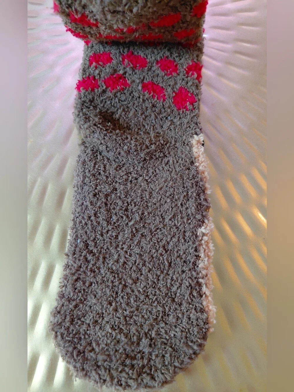 Fuzzy Socks 4 Pair Pink White Brown Red Dog Bunny NWT